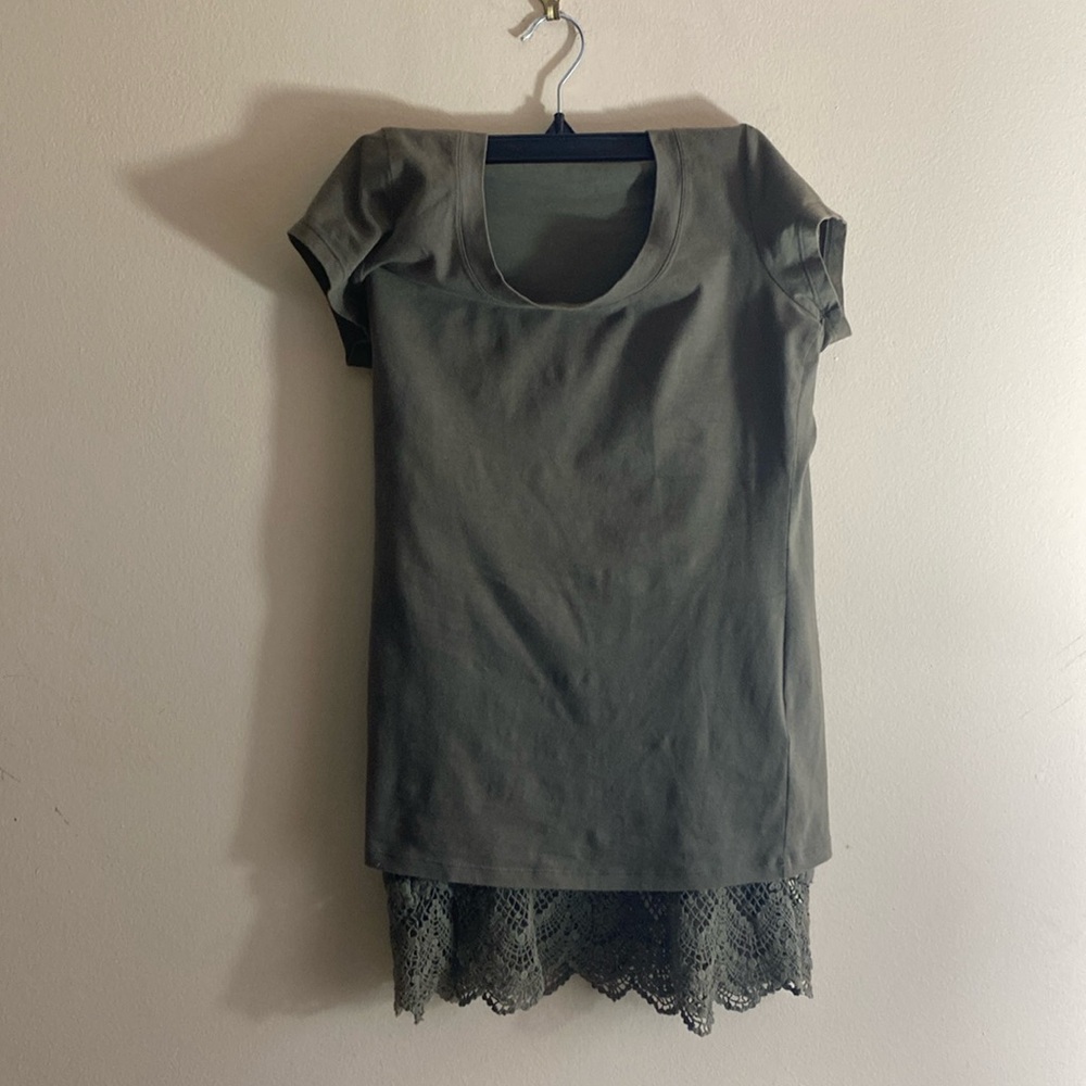 Vintage Olive Green Lace Solitaire Skirt with Matching Shirt